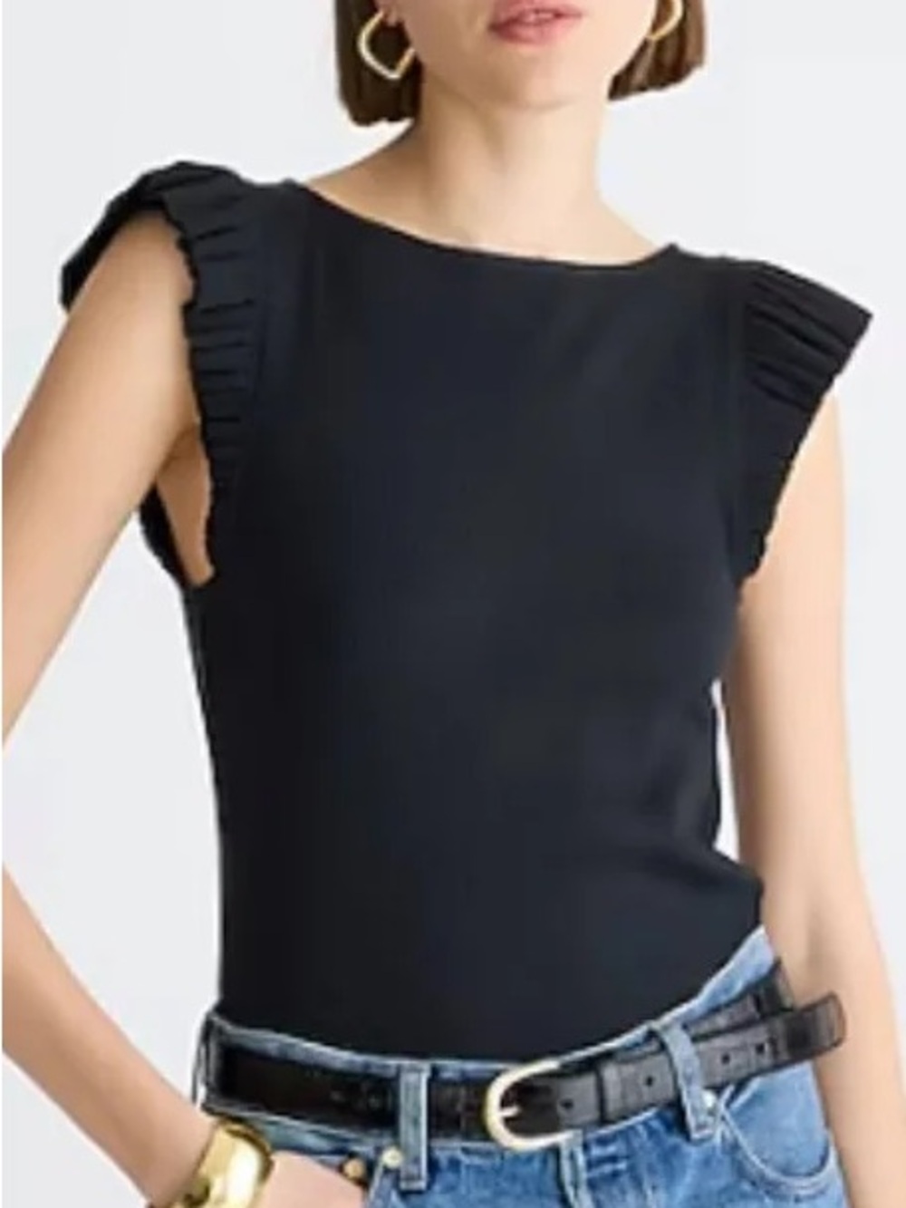 NWT Vintage Rib Ruffle Sleeve shirt in black—Size Medium